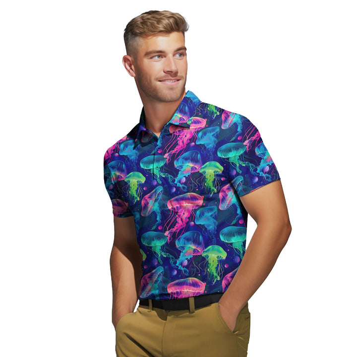 Neon Jellyfish Dark Blue Polo Shirt For Men