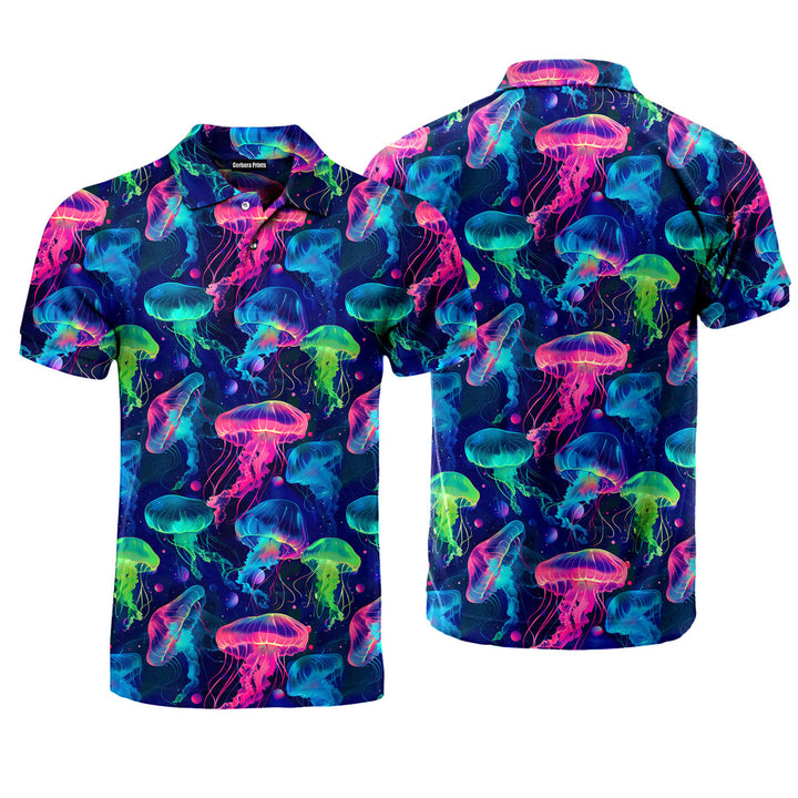 Neon Jellyfish Dark Blue Polo Shirt For Men