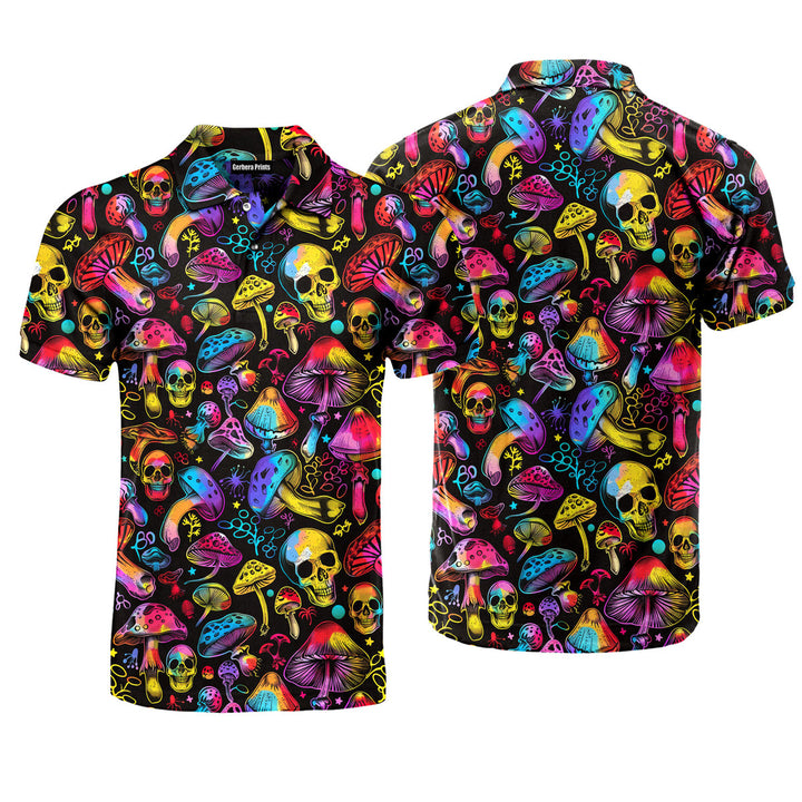 Colorful Hippie Mushroom Skull Polo Shirt For Men 