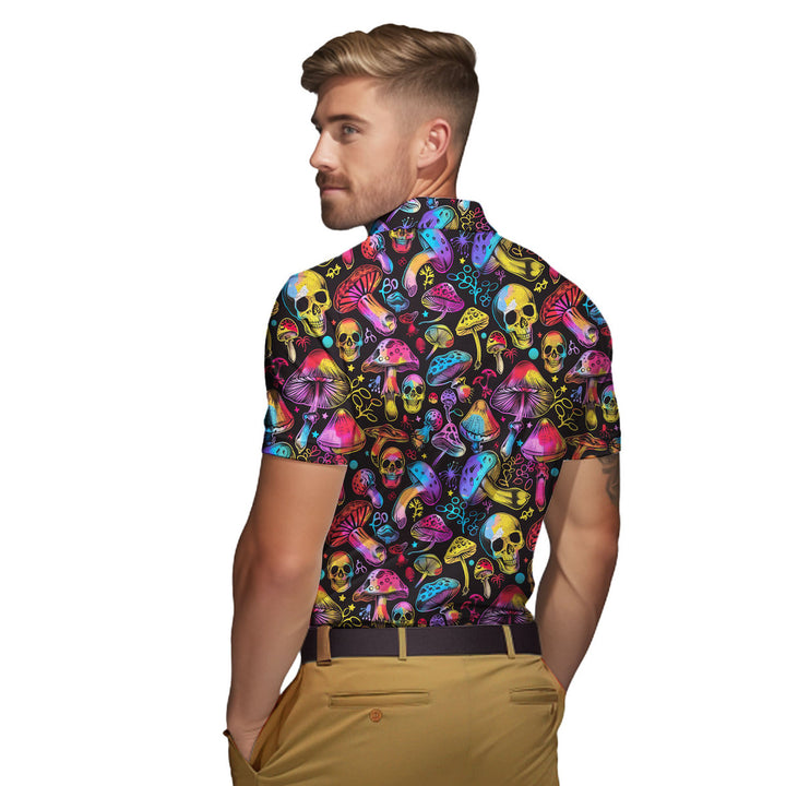 Colorful Hippie Mushroom Skull Polo Shirt For Men 