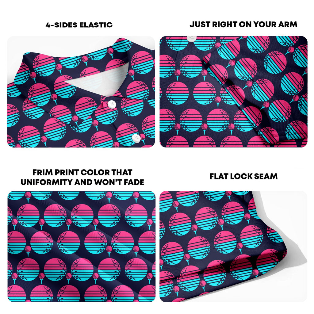 Synthwave Bogey Sun Polo Shirt For Men - Fabric Detail