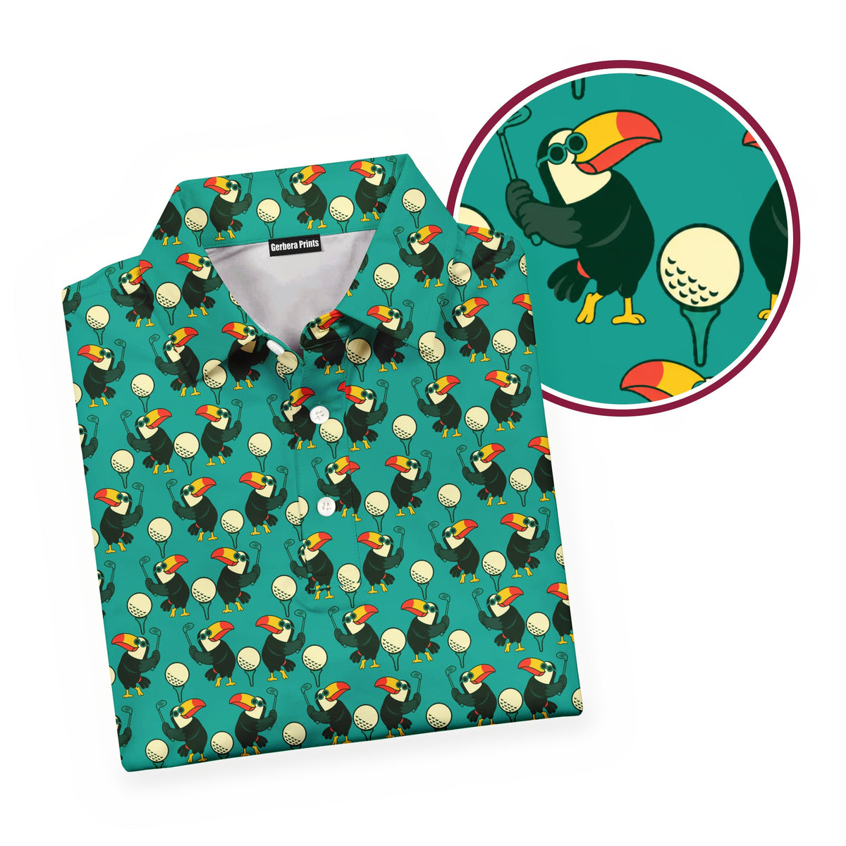 Toucan Tee Time Polo Shirt For Men - Folded