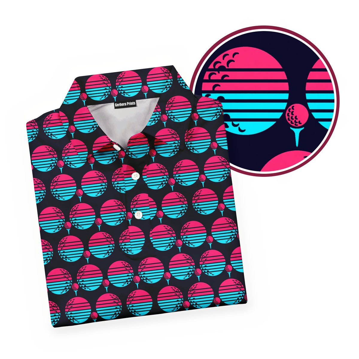 Synthwave Bogey Sun Polo Shirt For Men - Folded