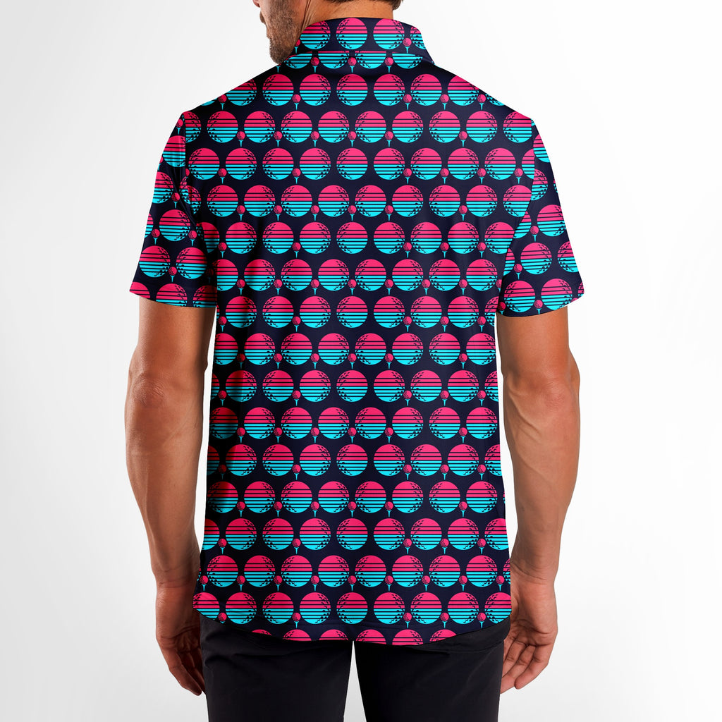 Synthwave Bogey Sun Polo Shirt For Men - Model Back