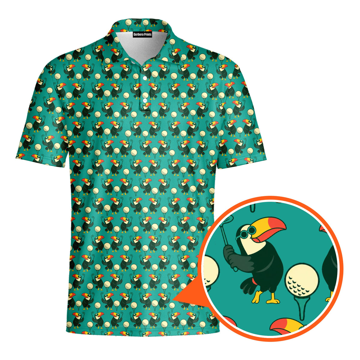 Toucan Tee Time Polo Shirt For Men - Detail Close-up