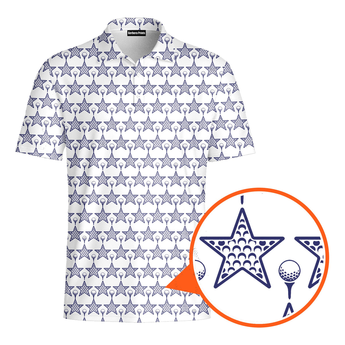 Dimple Star Flag Polo Shirt For Men - Detail Close-up