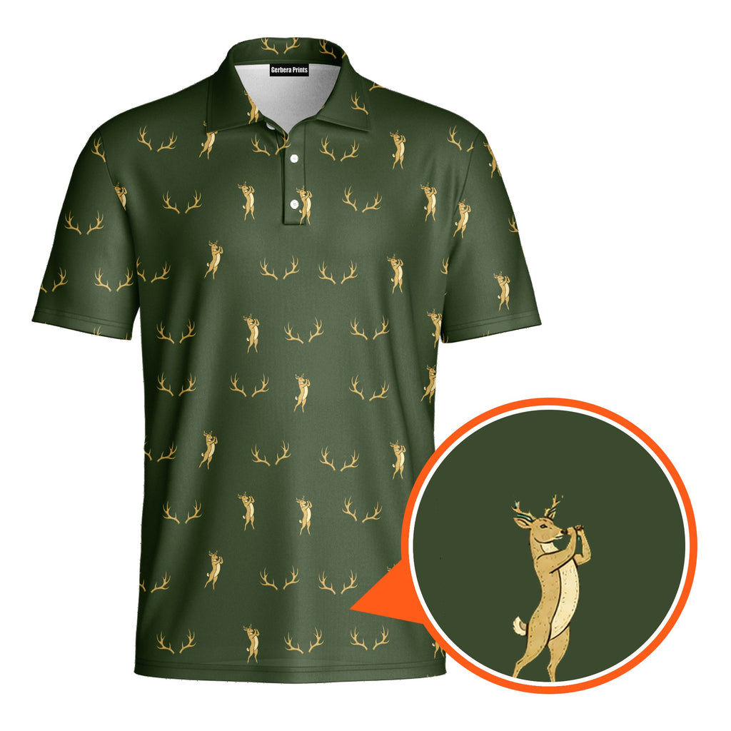 Buck Season Birdie Polo Shirt For Men - Detail Close-up