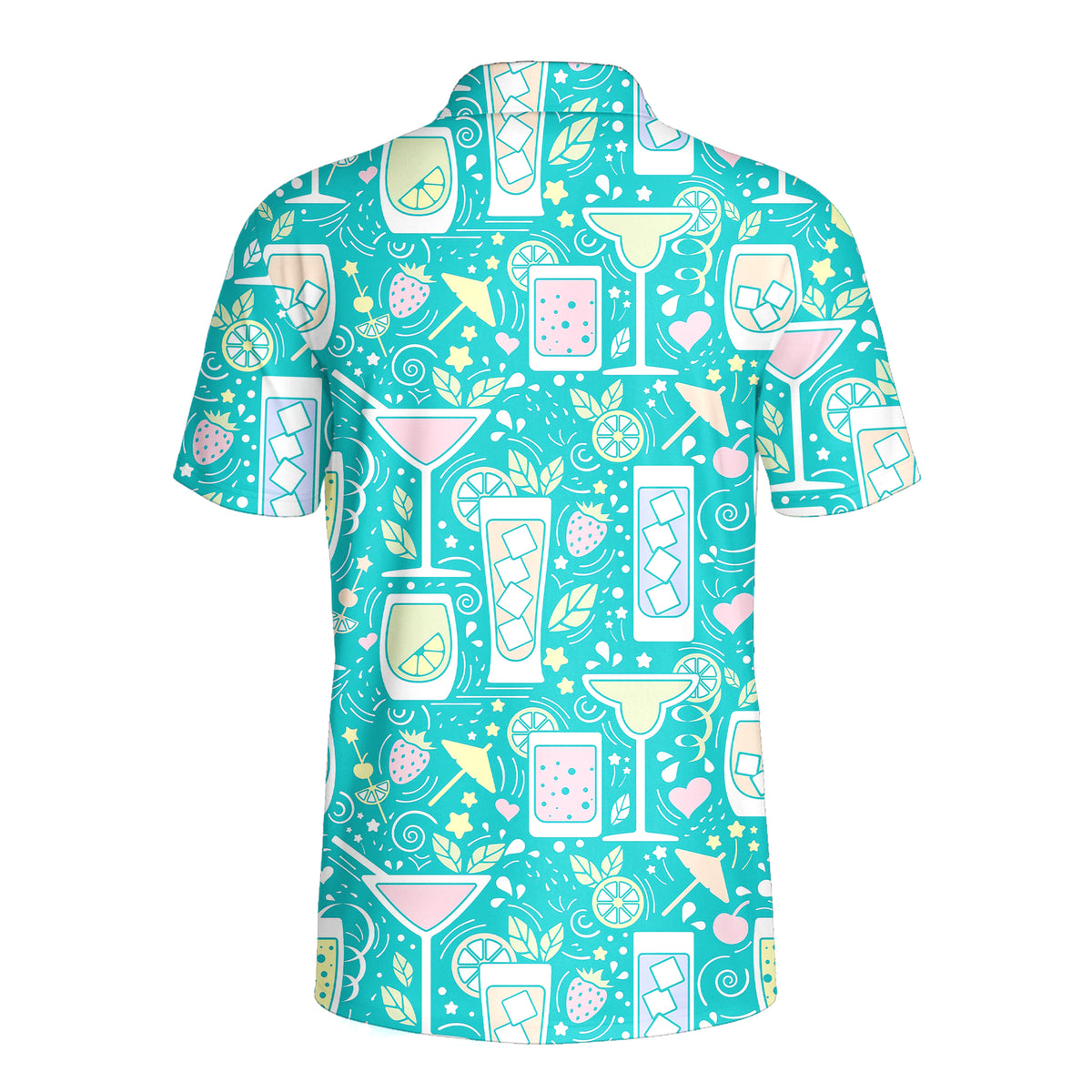 Cocktails Hello Summer Funny Golf Polo for Men - Back