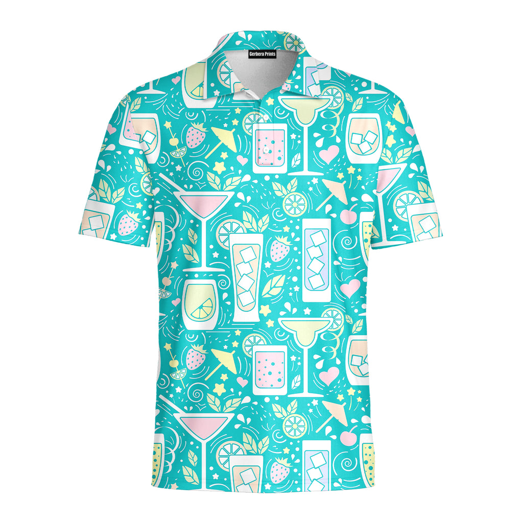 Cocktails Hello Summer Funny Golf Polo for Men - Front