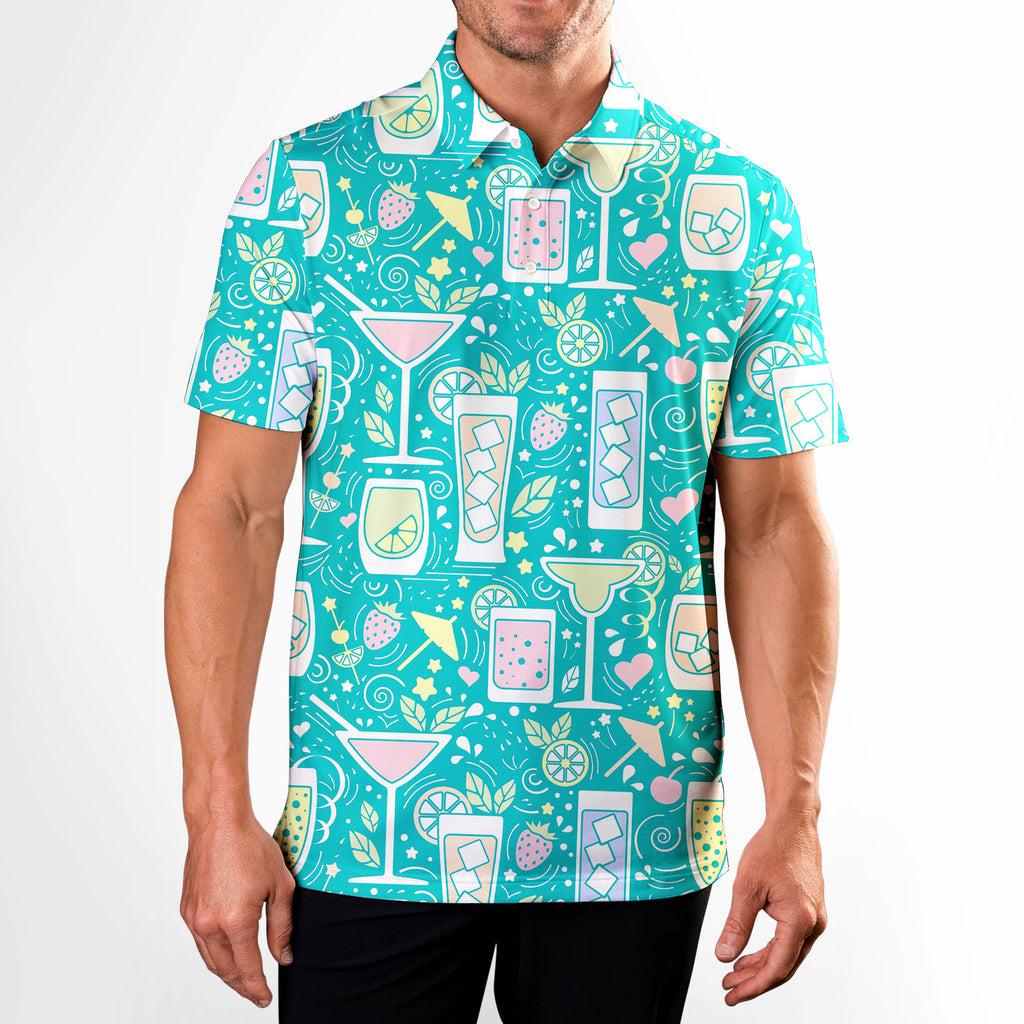 Cocktails Hello Summer Funny Golf Polo for Men - Model Front