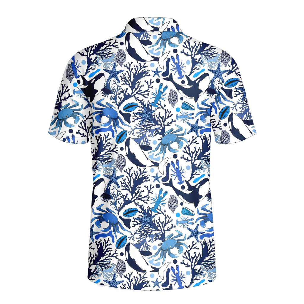 Life Of Ocean With Whales Crabs And Lobsters Funny Golf Polo for Men - Back