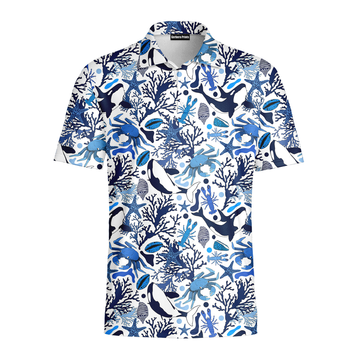 Life Of Ocean With Whales Crabs And Lobsters Funny Golf Polo for Men - Front