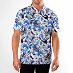 Life Of Ocean With Whales Crabs And Lobsters Funny Golf Polo for Men - Model Front