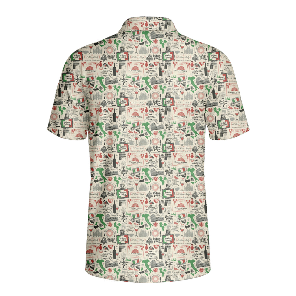 Italian Flag In Retro Style Funny Golf Polo for Men - Back
