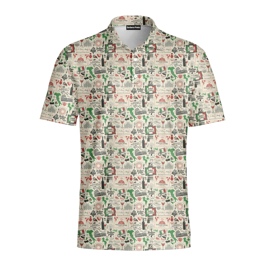 Italian Flag In Retro Style Funny Golf Polo for Men - Front