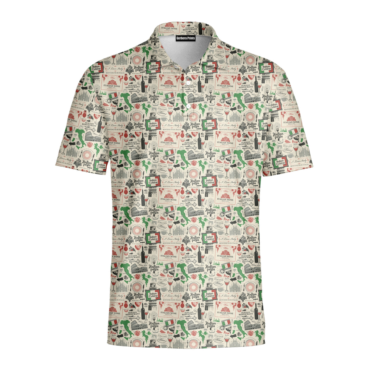 Italian Flag In Retro Style Funny Golf Polo for Men - Front