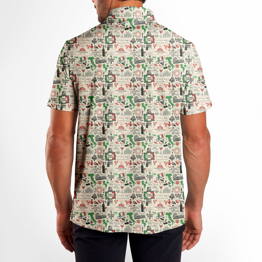 Italian Flag In Retro Style Funny Golf Polo for Men - Model Back