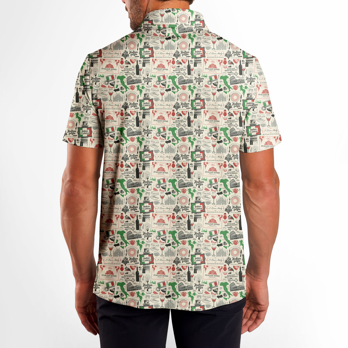 Italian Flag In Retro Style Funny Golf Polo for Men - Model Back
