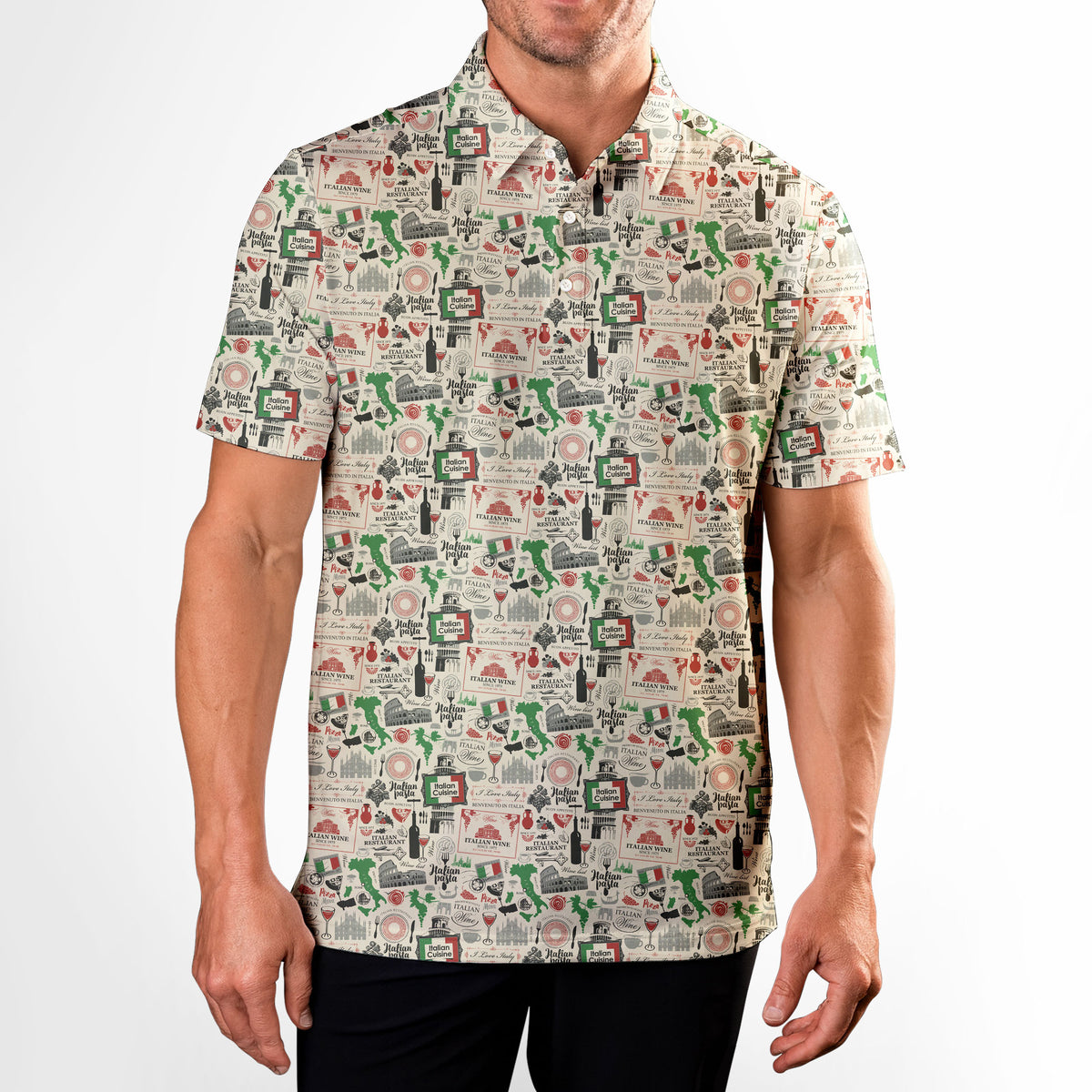 Italian Flag In Retro Style Funny Golf Polo for Men - Model Front