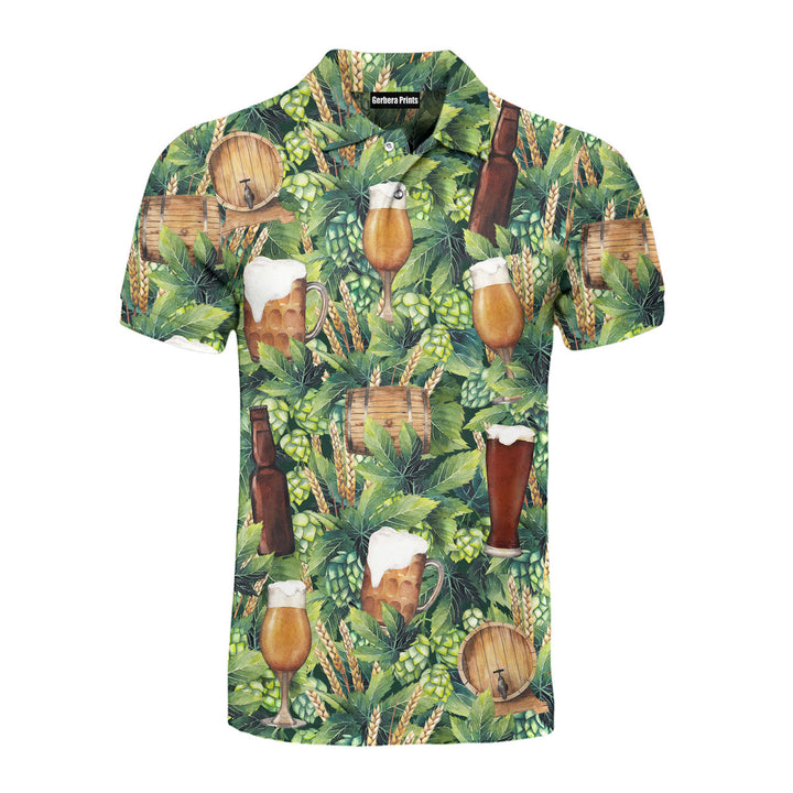 Oktoberfest Hops And Craft Beer Barley Pattern Green Polo Shirt For Men