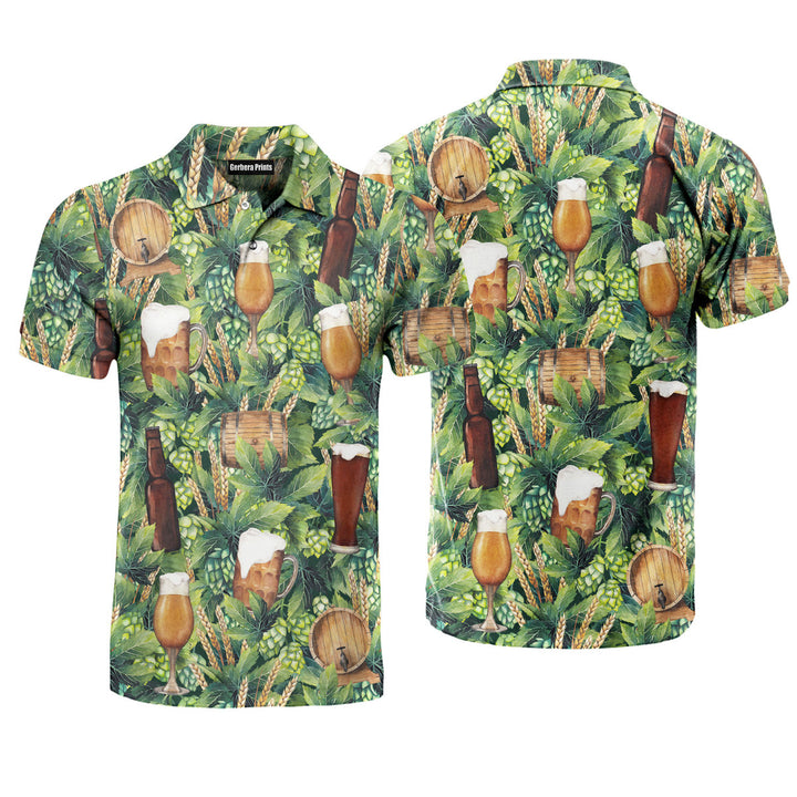 Oktoberfest Hops And Craft Beer Barley Pattern Green Polo Shirt For Men