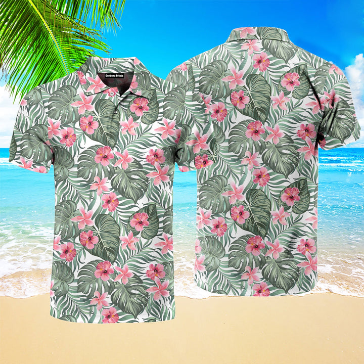 Vintage Tropical Palm Leaves Flowers Polo Shirt For Men