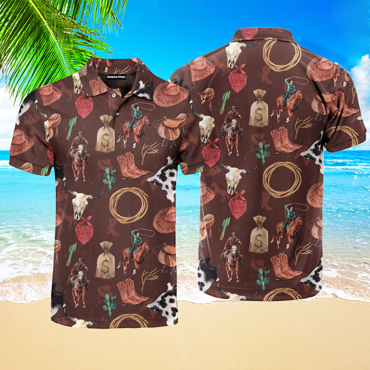 Country Cowboy Racing Horse Polo Shirt For Men