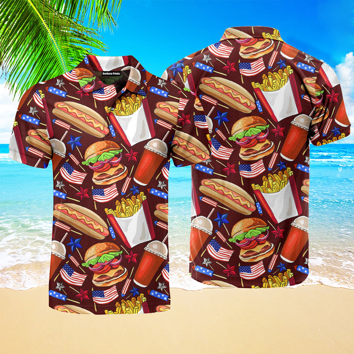 American Flag Independence Day National Hot Dog Day Polo Shirt For Men