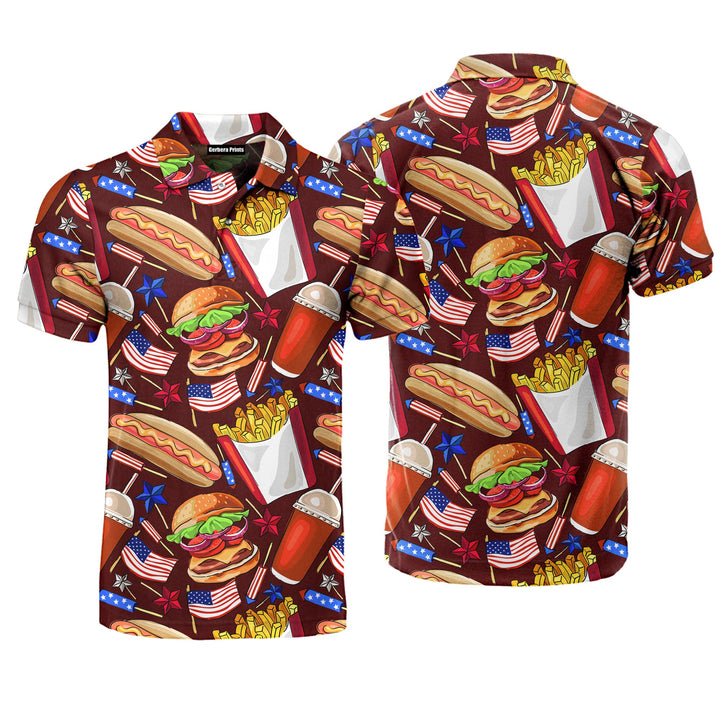 American Flag Independence Day National Hot Dog Day Polo Shirt For Men