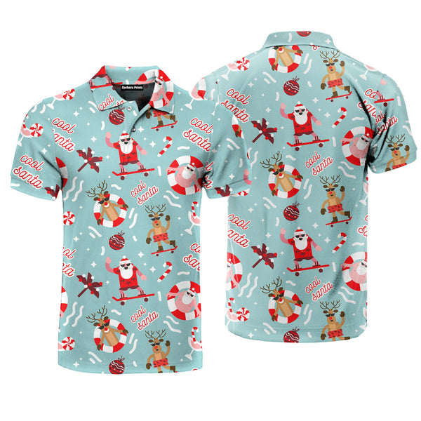 Christmas In July Cool Santa Reindeer Summer Beach Polo Shirt For Men