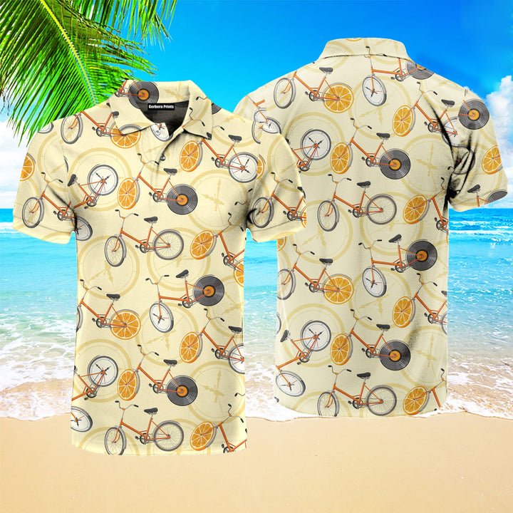 Cute Bikes With Oranges Retro Bicycles Polo Shirt For Men