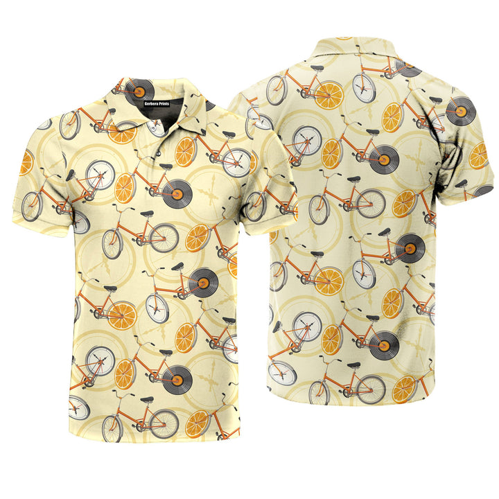 Cute Bikes With Oranges Retro Bicycles Polo Shirt For Men