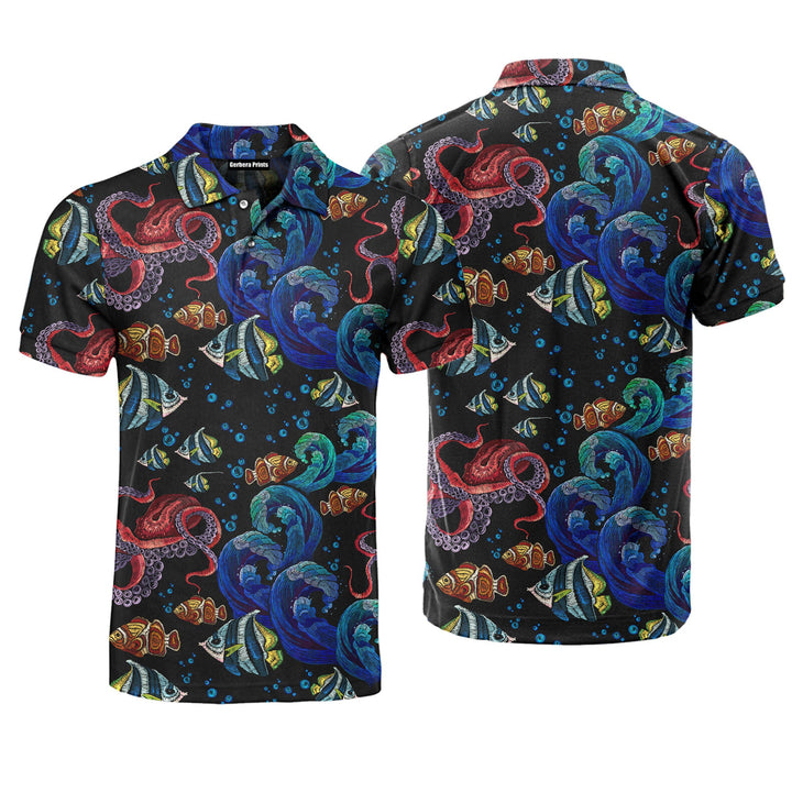 Octopus With Sea Wave Polo Shirt For Men