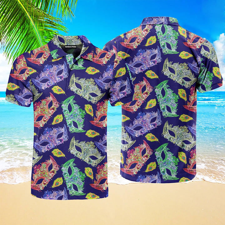 Colorful Rhinestones Masks Mardi Gras Polo Shirt For Men