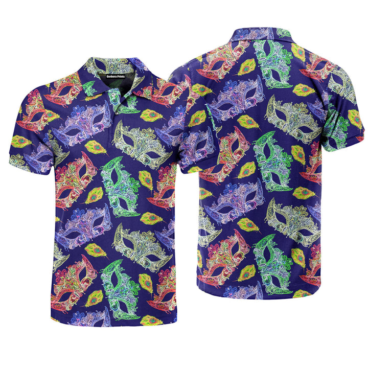 Colorful Rhinestones Masks Mardi Gras Polo Shirt For Men