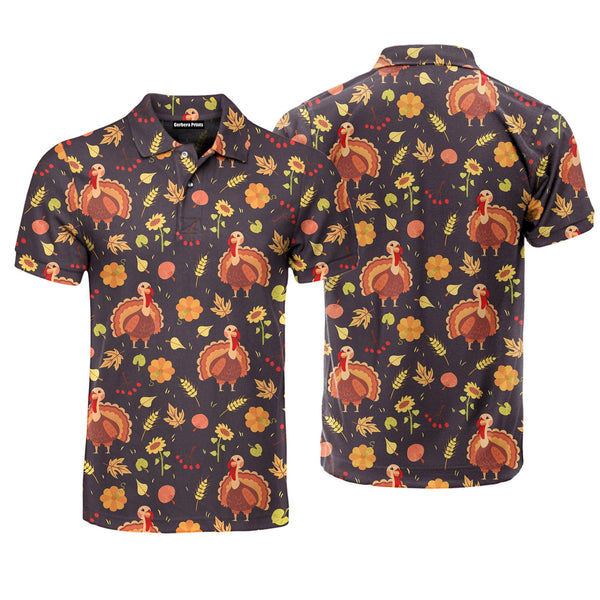 Vintage Happy Thanksgiving Turkey Polo Shirt For Men