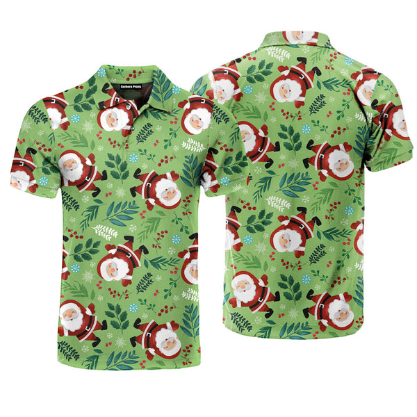 Green Christmas Funny Santa Polo Shirt For Men