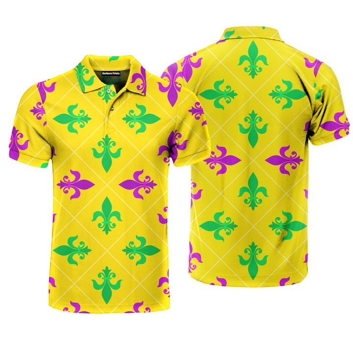 Yellow Fleur De Lis Mardi Gras Polo Shirt For Men