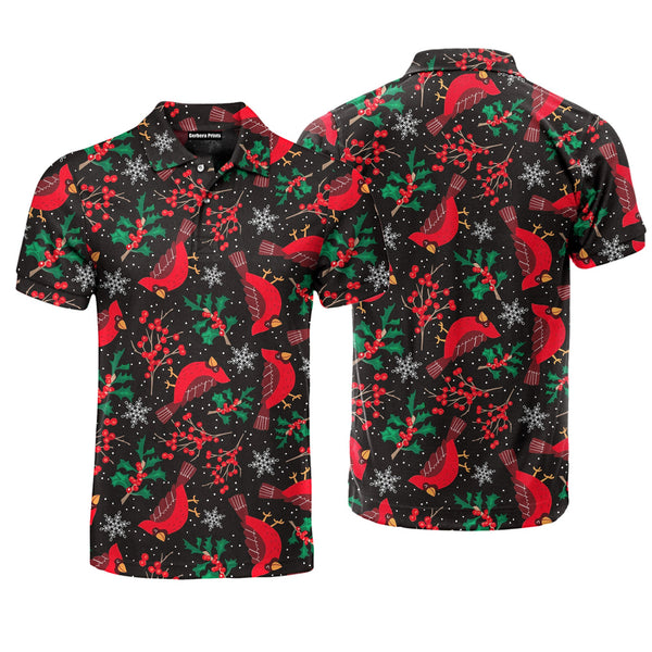 Red Cardinal Christmas Bird Polo Shirt For Men