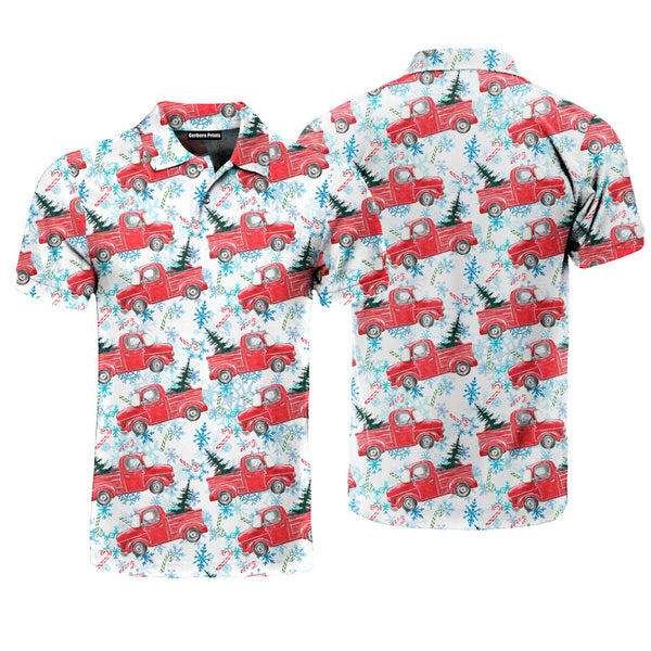 Vintage Truck Winter Christmas Polo Shirt For Men