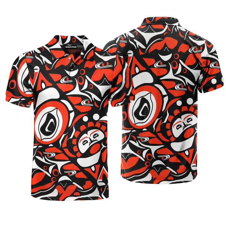 Red Native American Polo Shirt For Men