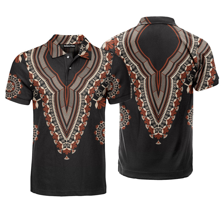 Africa Dashiki Red Gold Flower Polo Shirt For Men