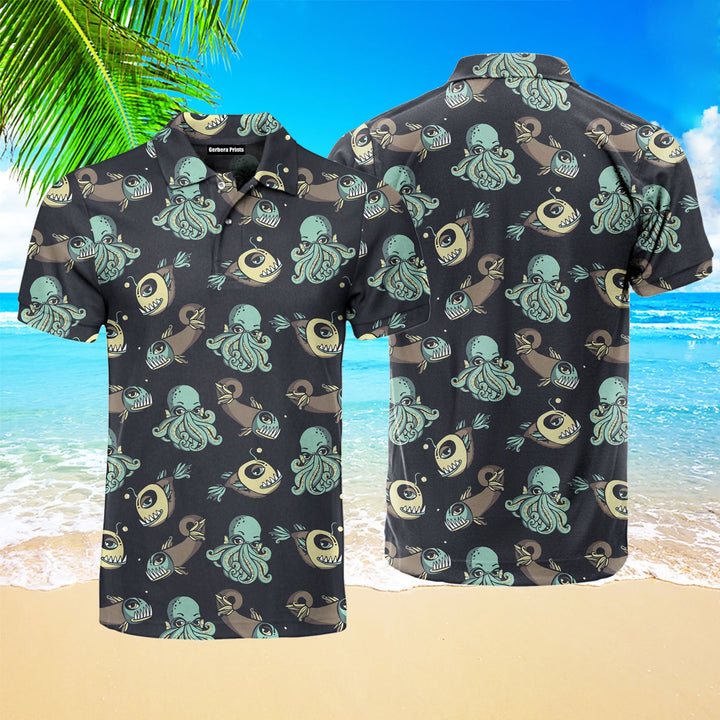 Monster Octopus And Fish Polo Shirt For Men