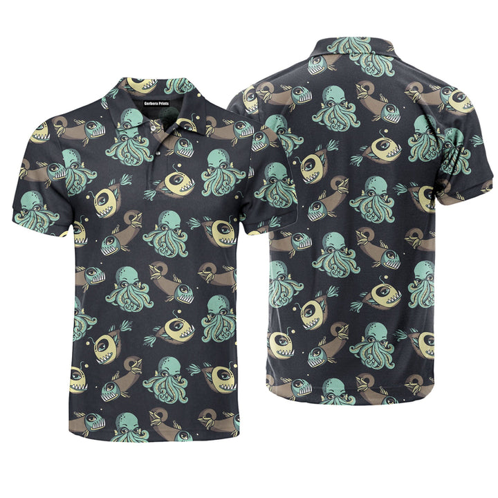 Monster Octopus And Fish Polo Shirt For Men