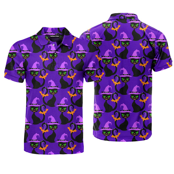 Purple Hallo Cat With Witch Hat Polo Shirt For Men