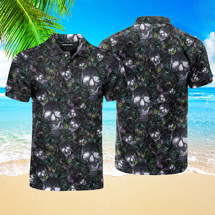 Skull Florals Halloween Style Polo Shirt For Men