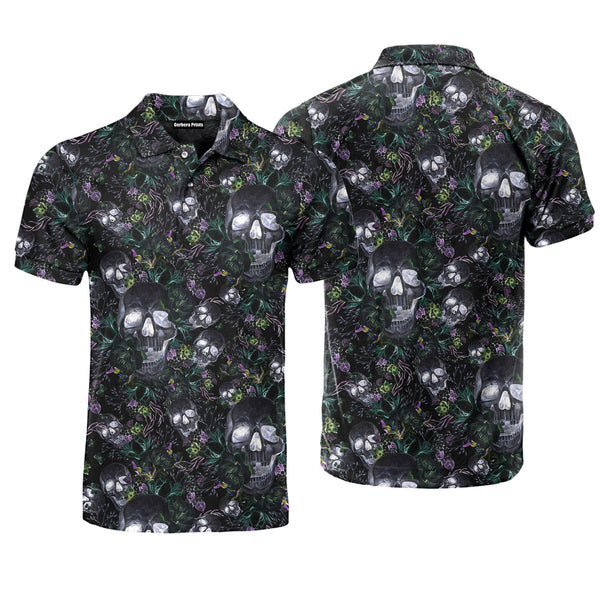 Skull Florals Halloween Style Polo Shirt For Men