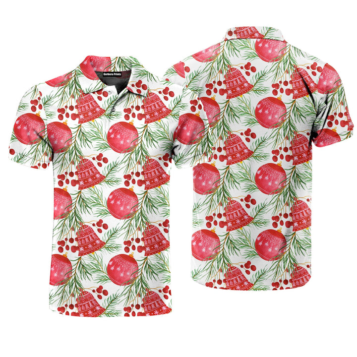 Watercolor Christmas Tree Toys Ball And Bell Polo Shirt For Men