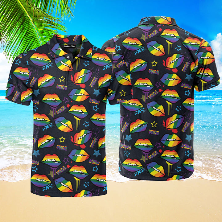 Rainbow Lips Gay LGBT Polo Shirt For Men