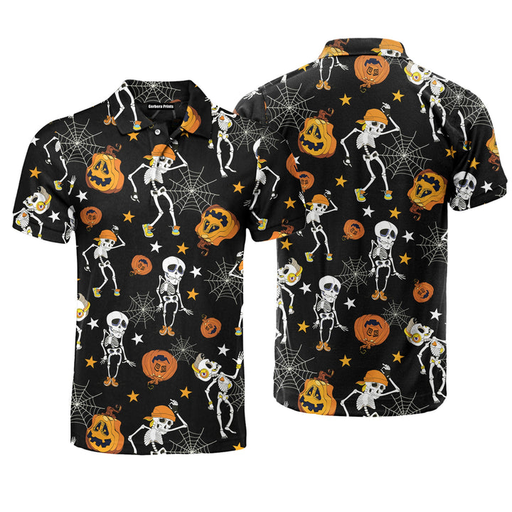 Halloween Skeletons Dancing With Pumkins Polo Shirt For Men